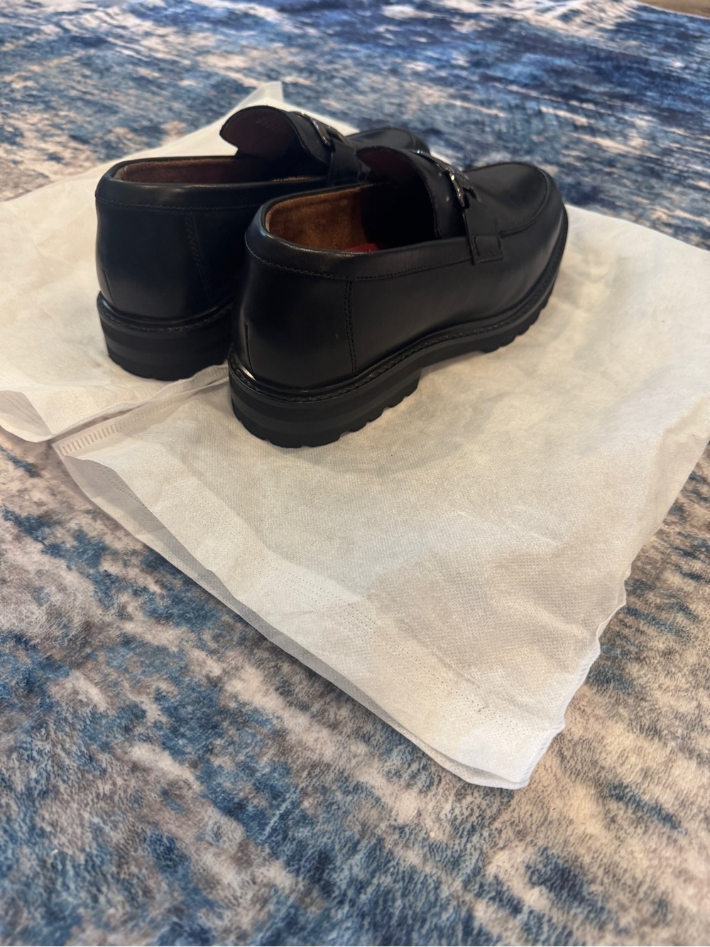 Stacey Adams Leather Dress Loafers with Silver Chain Accent - Picture 5 of 7